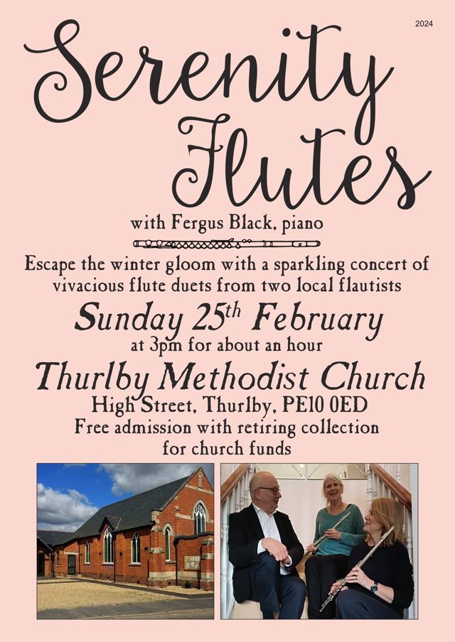 Publicity leaflet for concert on 25th Feb 2024 at Thurlby Methodist Church