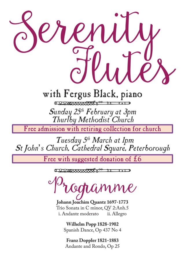 Photo of the concert programme for 5th March 2024 at St John's Church, Cathedral Square, Peterborough