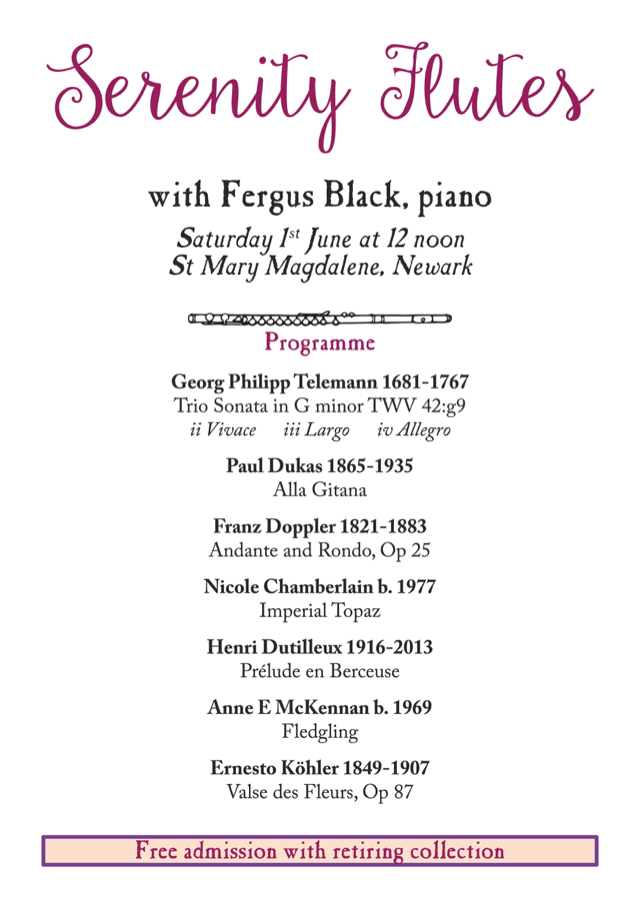 Photo of concert programme for 1st June 2024 at St Mary Magdalene Church, Newark